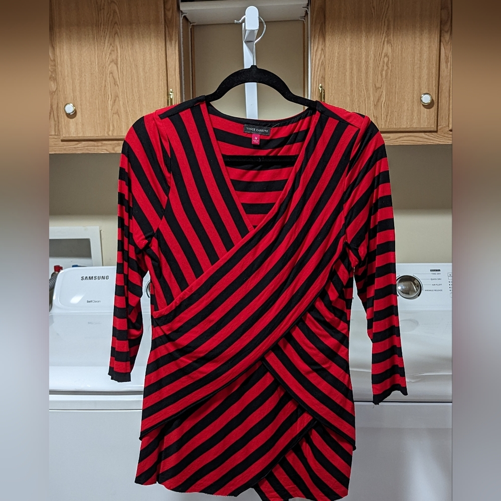Vince Camuto Red Striped Top Size M